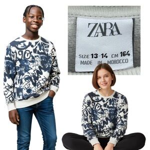 ZARA Teen Graffiti Sweatshirt 13–14 Unisex Streetwear Paint Splatter Crew
